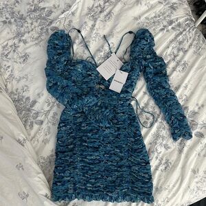 Sabina Musayev Blue Ruched Tie Up Dress